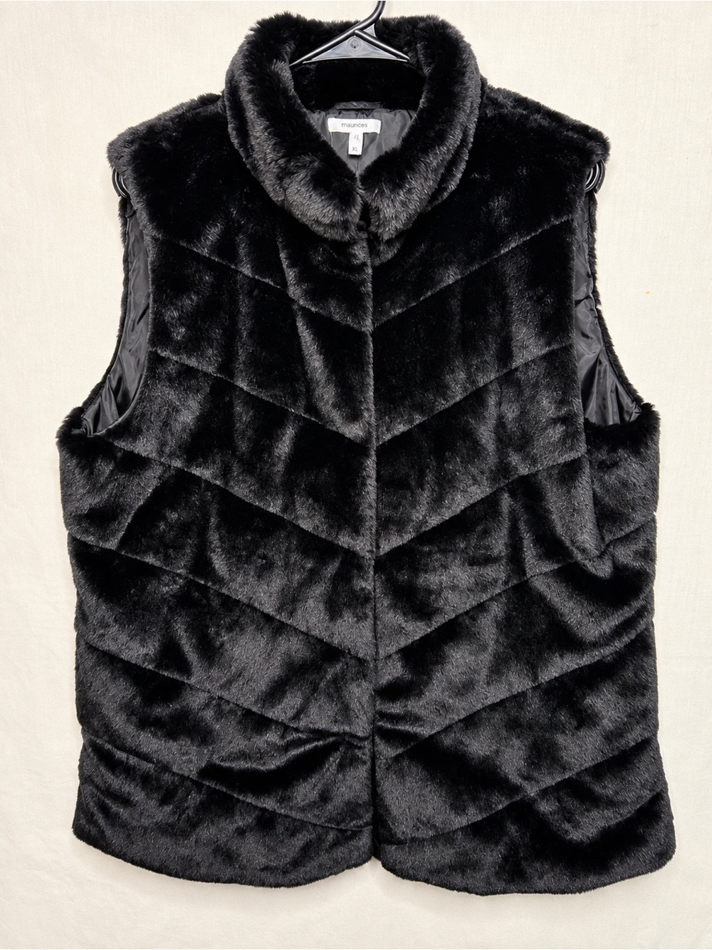 Maurices Black Faux Fur Chevron Vest